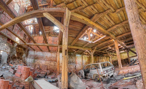 stock image Interior Panorama of barn wreck