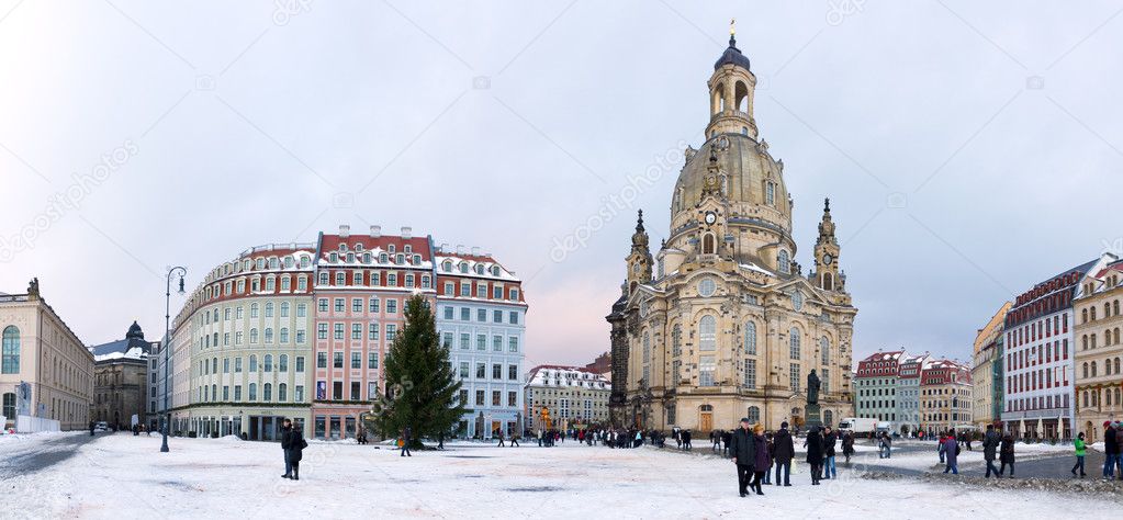 Tourists and locals flock Frauenkirche square, Dresden Germany