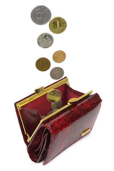 Money falls in purse. — Stock Photo, Image