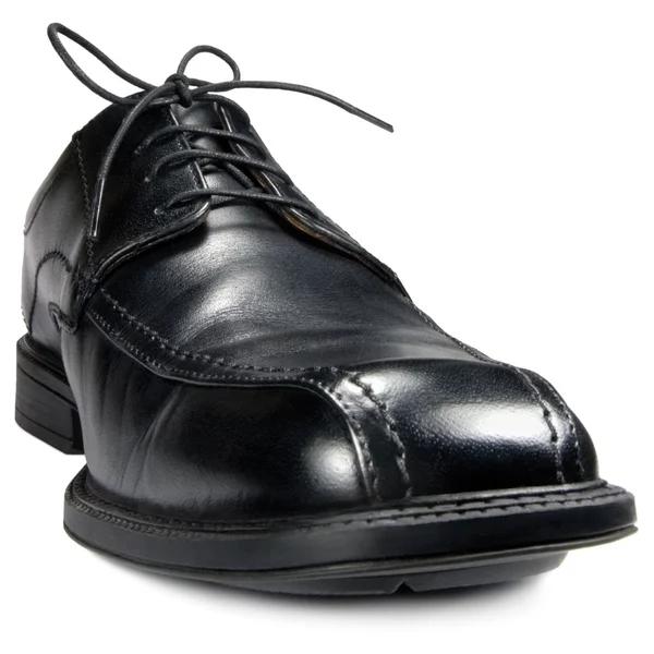 Clássico masculino preto clube sapato isolado macro closeup — Fotografia de Stock