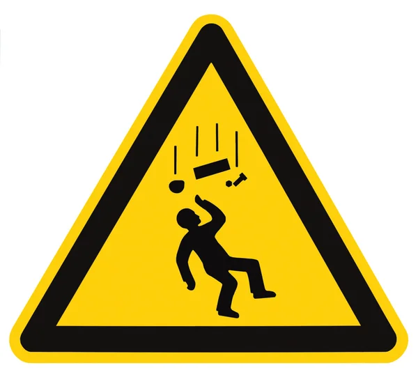 Предупреждающий знак "Опасный падающий объект" изолированный макрос — стоковое фото