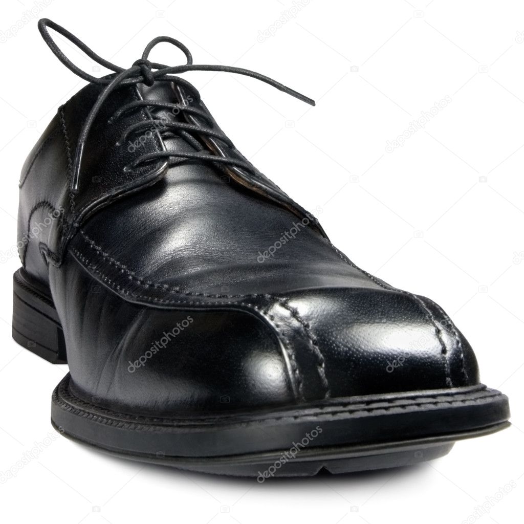 Classic men's black club shoe isolated macro closeup