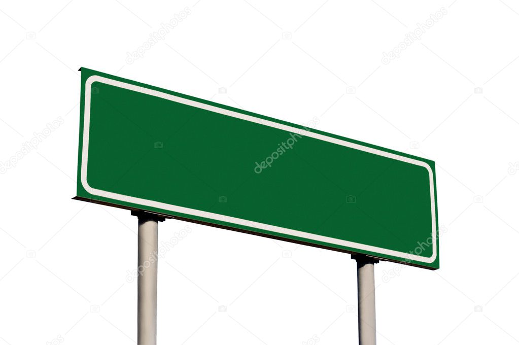 Blank Green Road Sign, Isolated empty roadside signage