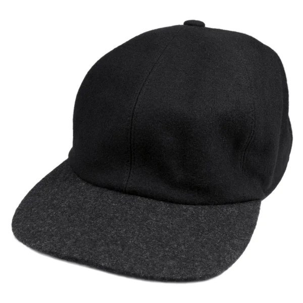 Lã fina boné estilo beisebol preto, aba cinza, chapéu homens isolados — Fotografia de Stock