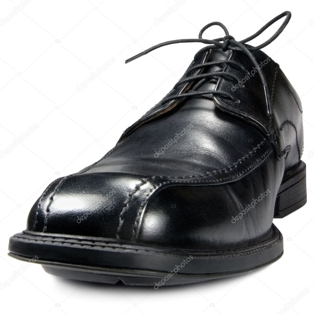 Classic men's black club shoe isolated macro closeup Stock Photo by ...