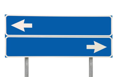 Crossroads Road Sign Two Arrow, Blue Isolated Roadside Signboard clipart