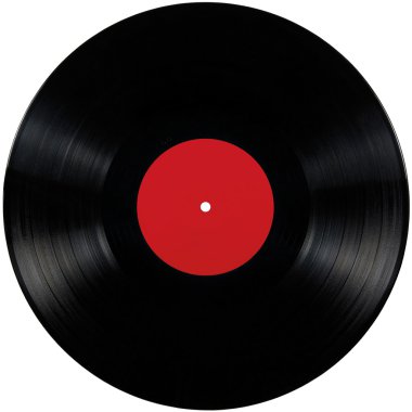 Black vinyl lp album disc record, isolated long play disk blank label red clipart