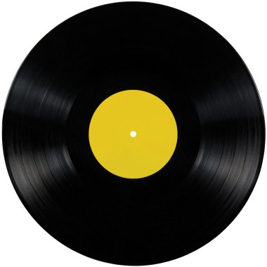 Black vinyl lp album record disc isolated long play disk blank label yellow clipart