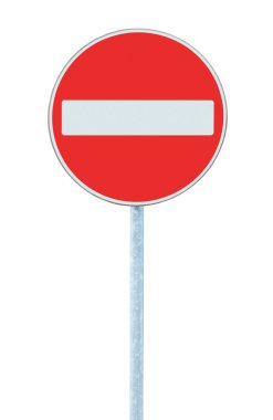 No Entry Sign, road traffic warning pole, isolated clipart