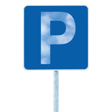 Parking place sign on post pole, traffic road roadsign, stylized clipart