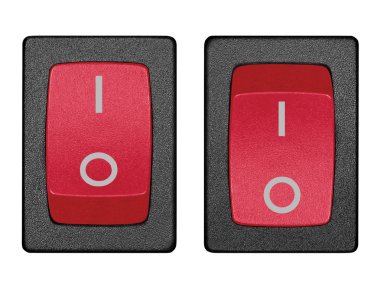 Red power switch in on off position, isolated macro closeup clipart