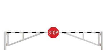 Grunge Aged Weathered Road Barrier Gate And Stop Sign Isolated clipart