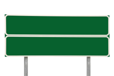 Two Crossroads Road Signs Green Isolated, Blank Empty Roadside Signage clipart