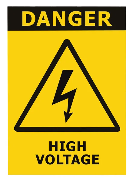 Gefahr Hochspannungszeichen mit Text isoliert gelbe Plakette — Stockfoto