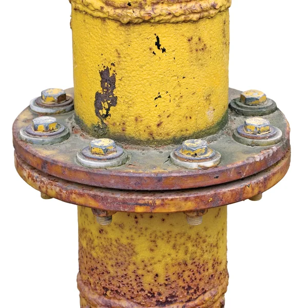 Flange de conexão de tubo de gás grunge envelhecido desgastado isolado — Fotografia de Stock