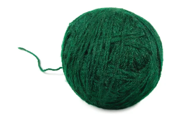 Natural green fine wool ball and thread isolated clew macro clos — Stock Photo, Image