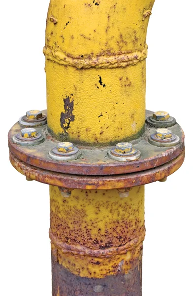 Weathered old aged grunge gas pipe connection flange isolated — Stock Photo, Image