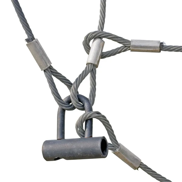 Blocco di sicurezza industriale e corde metalliche interbloccate Primo piano I — Foto Stock