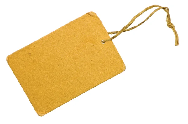 Blank Yellow Grunge Cardboard Sale Tag Label Isolated Closeup Macro — Stock Photo, Image