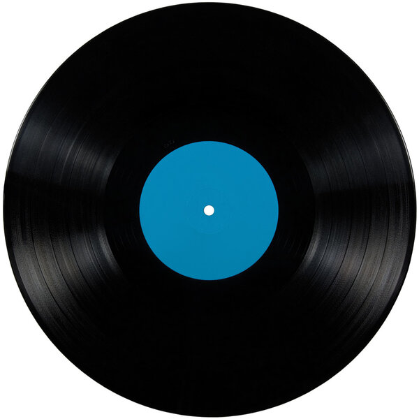 Black vinyl lp album record disc isolated long play disk label cyan blue