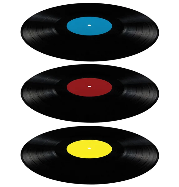 Disco de disco de vinilo negro lp álbum, disco de reproducción larga aislado etiqueta en blanco —  Fotos de Stock