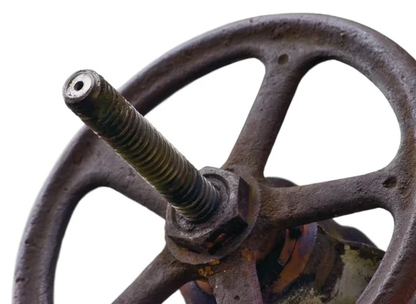 Industriell valve rullar och stam vittrade grunge spärren närbild isolerade — Stockfoto