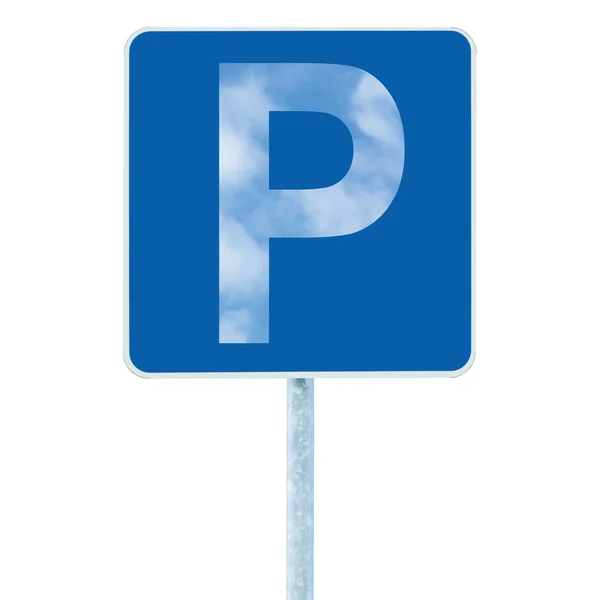Σημάδι θέση στάθμευσης σε θέση πόλο, προτείνονται δρόμο κυκλοφορίας, τυποποιημένο — Φωτογραφία Αρχείου
