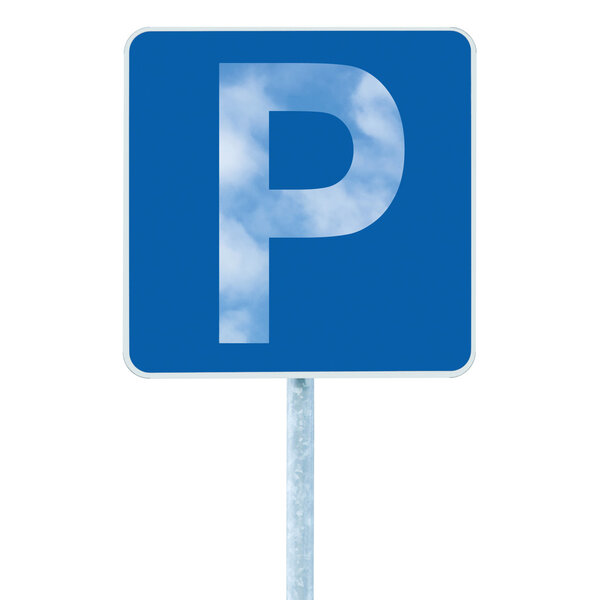 Parking place sign on post pole, traffic road roadsign, stylized