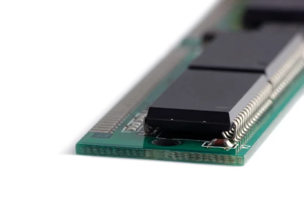 Paměti čipu makro closeup, izolované obvodové desky — Stock fotografie