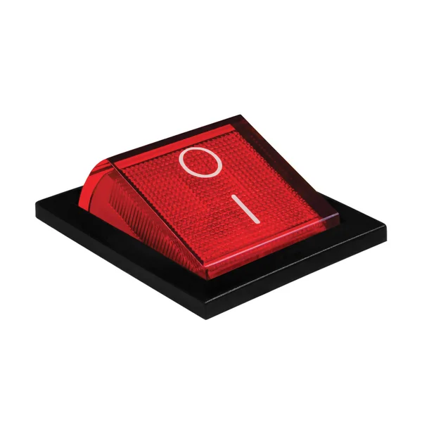 Interruptor de encendido rojo en posición, macro primer plano aislado — Foto de Stock