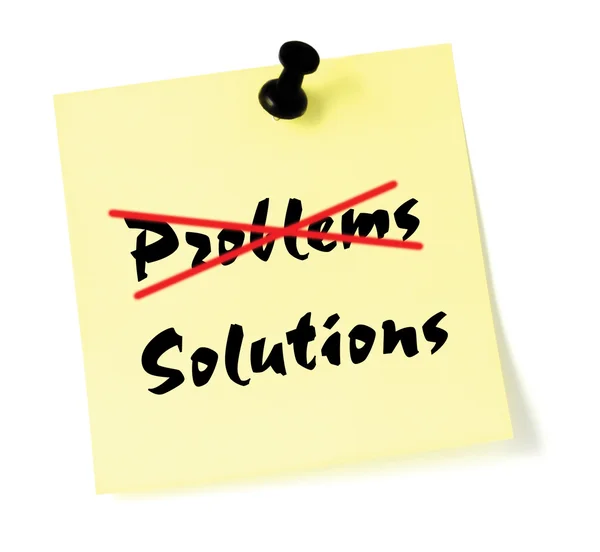 Crossing out problems, writing solutions sticky note isolated — Stock Photo, Image