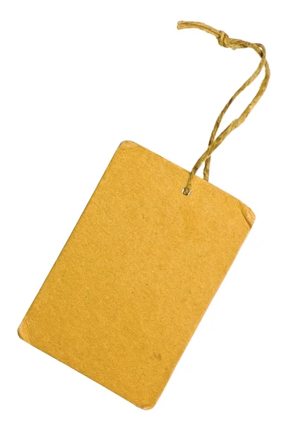 Blank Yellow Grunge Cardboard Sale Tag Label Isolated Closeup — Stock Photo, Image