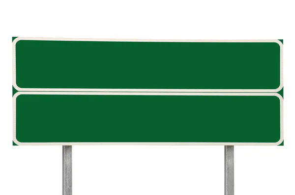 Dvě křižovatky silnice znamení zelené izolované, prázdný prázdný silniční značení — Stock fotografie