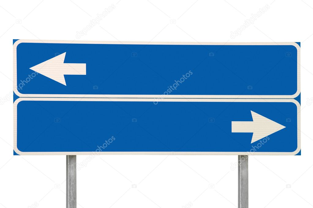 Crossroads Road Sign Two Arrow, Blue Isolated Roadside Signboard