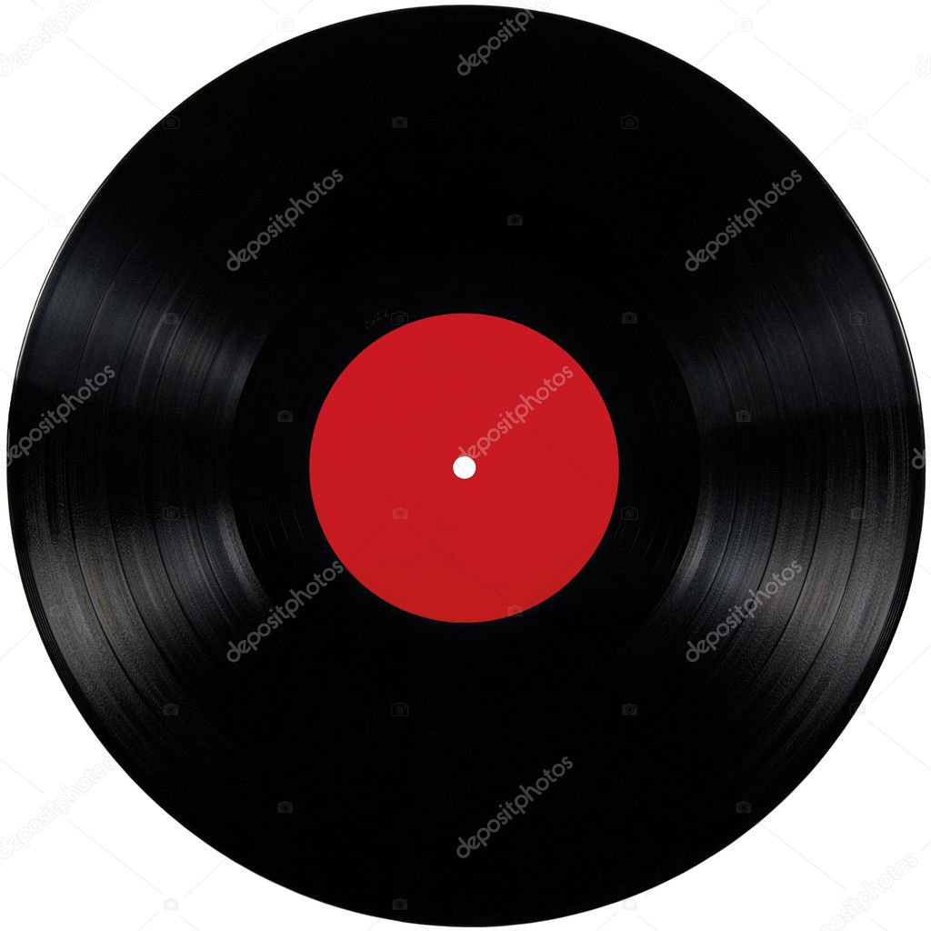 Black vinyl lp album disc record, isolated long play disk blank label red