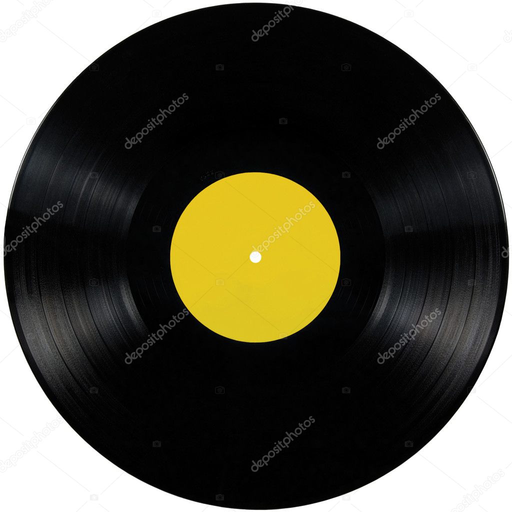 Black vinyl lp album record disc isolated long play disk blank label yellow