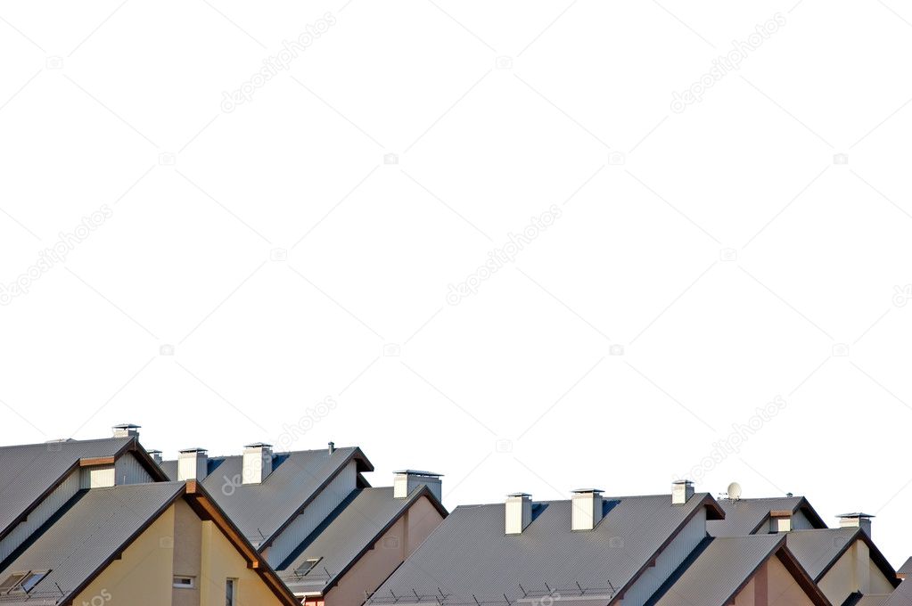 Detailed Rowhouse Roofs Panorama, Isolated Condo Rooftops