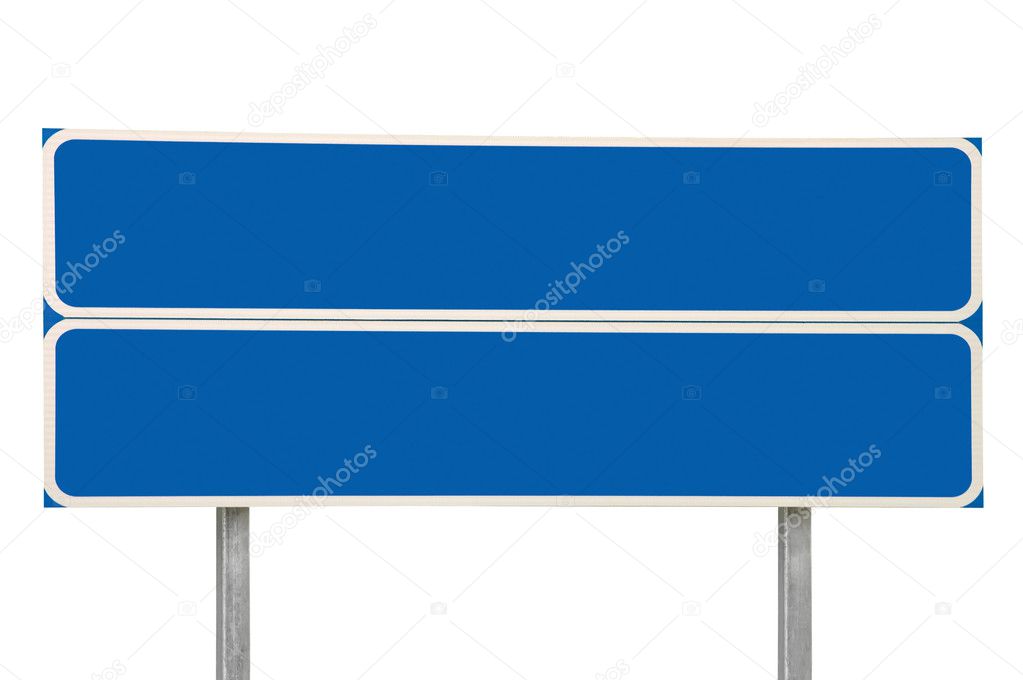 Crossroads Road Sign, Blue Blank Empty Isolated Roadside Signage