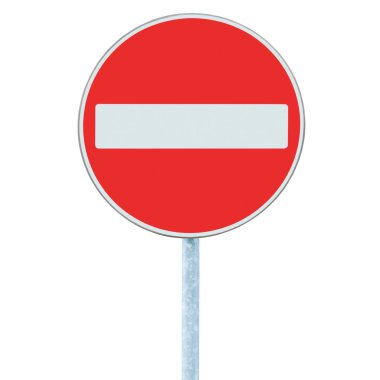 No Entry Sign, road traffic warning pole, isolated clipart