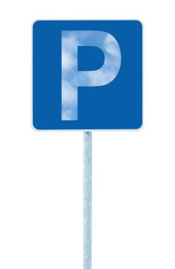 Parking place sign on post pole, traffic road roadsign, stylized clipart