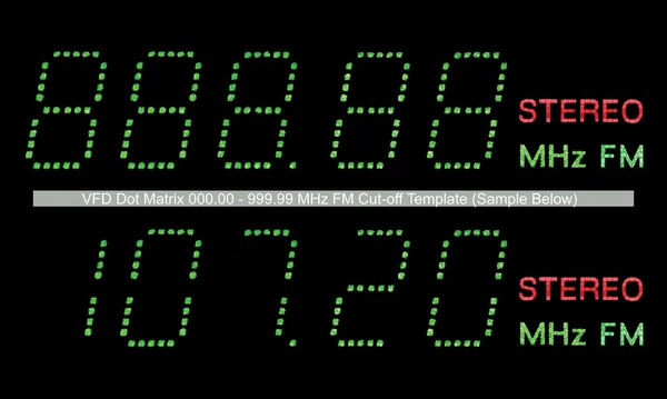 Macro de exibição digital de rádio VFD matricial fm em verde — Fotografia de Stock