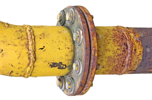 Flange de conexão de tubo de gás grunge envelhecido desgastado isolado — Fotografia de Stock