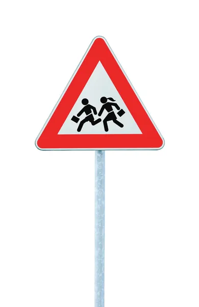 European School Crossing Roadside Warning Sign Isolated — Stock Photo, Image