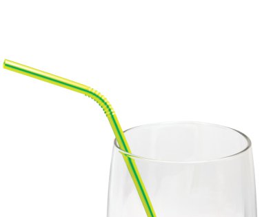Empty Glass And Drinking straw macro closeup isolated, yellow, green clipart