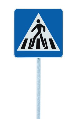 Zebra crossing pedestrian cross warning traffic sign pole blue i clipart