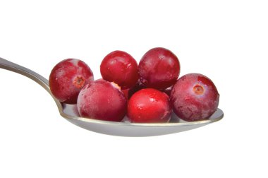 izole, taze donmuş cranberries makro tatlı kaşığı