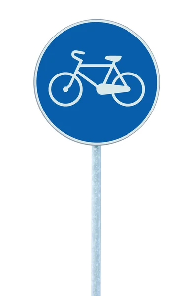 Segnale pista ciclabile indicante pista ciclabile, grande rotondo blu isolato — Foto Stock