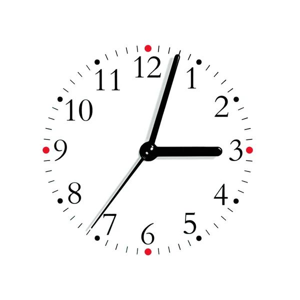 Czarno-białe analogowy zegar twarz tarczy w 3:03 pm, na białym tle — Zdjęcie stockowe