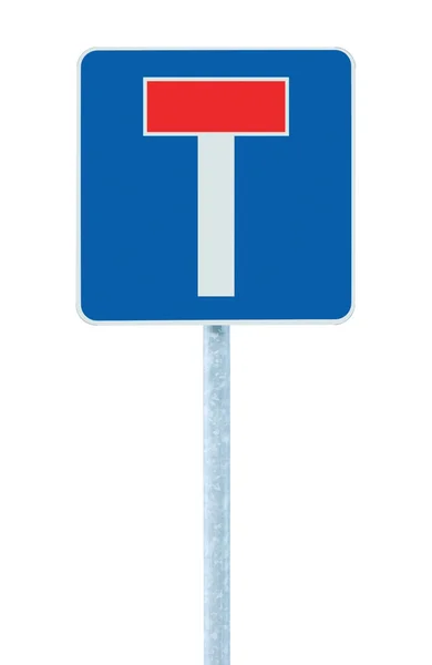 Dead end / no through road traffic sign, isolated roadside T sign — Stock Photo, Image