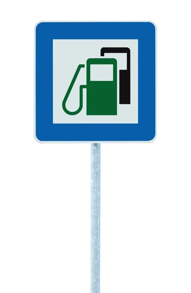 Sinal da estrada do posto de gasolina, conceito verde da energia, enchimento do combustível da gasolina — Fotografia de Stock